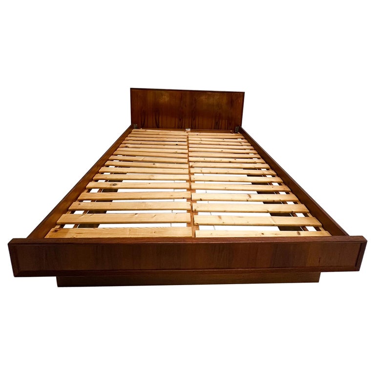 Sculptural Platform Queen Bed Modern LowProfile Teak Wood from Norway
