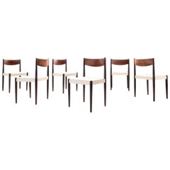 Poul Volther Set of 6 Rosewood & Leather Dining Chairs for Frem Røjle, Denmark