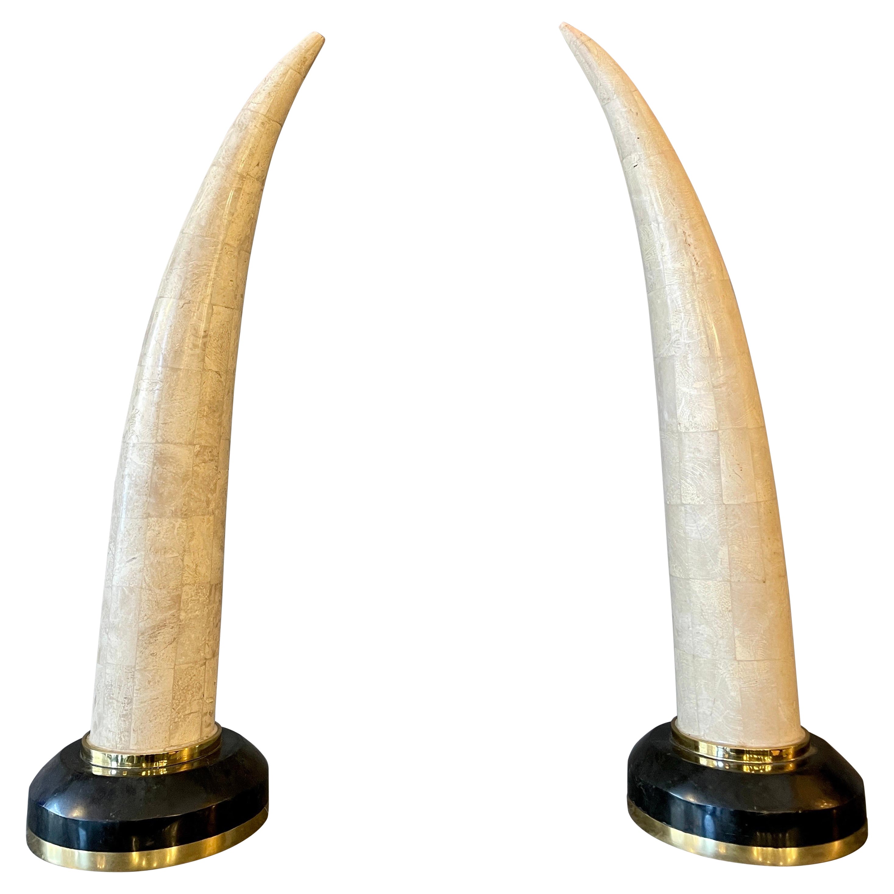 Pair of Tessellated Marble Faux Tusks For Sale