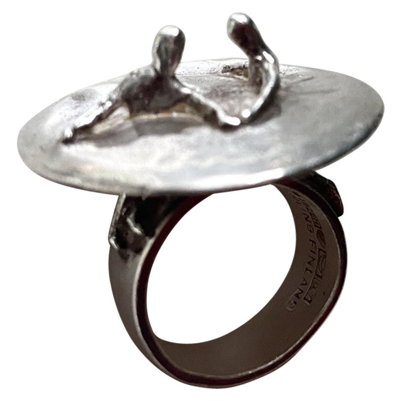 Bjorn Weckstrom scuptural sterling silver ring, Lapponia, Finland, 1969