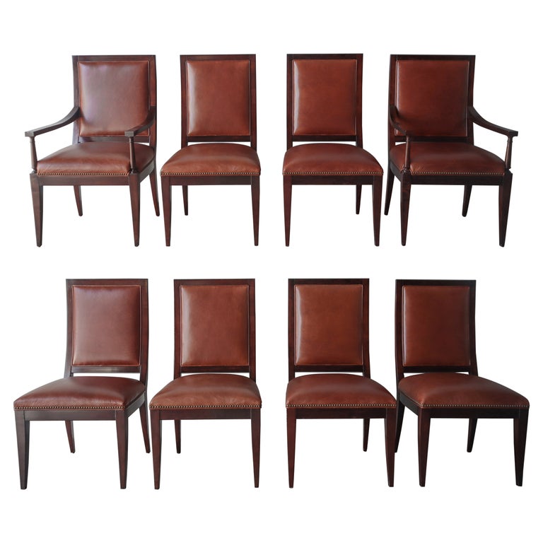 Set of 8 French Style Leather Dining Chairs by Restoration Hardware For
