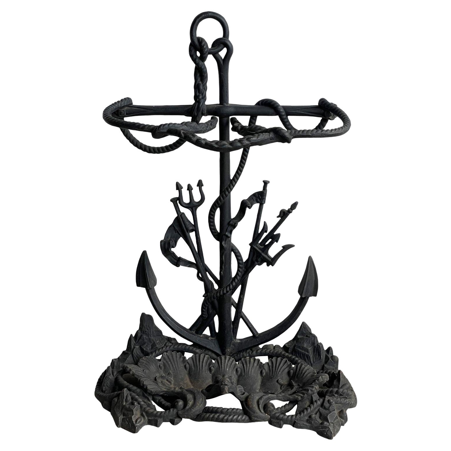 Antique Nautical Seascape Anchor Cast Iron Umbrella Stand Rack For Sale
