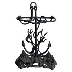 Antique Nautical Seascape Anchor Cast Iron Umbrella Stand Rack