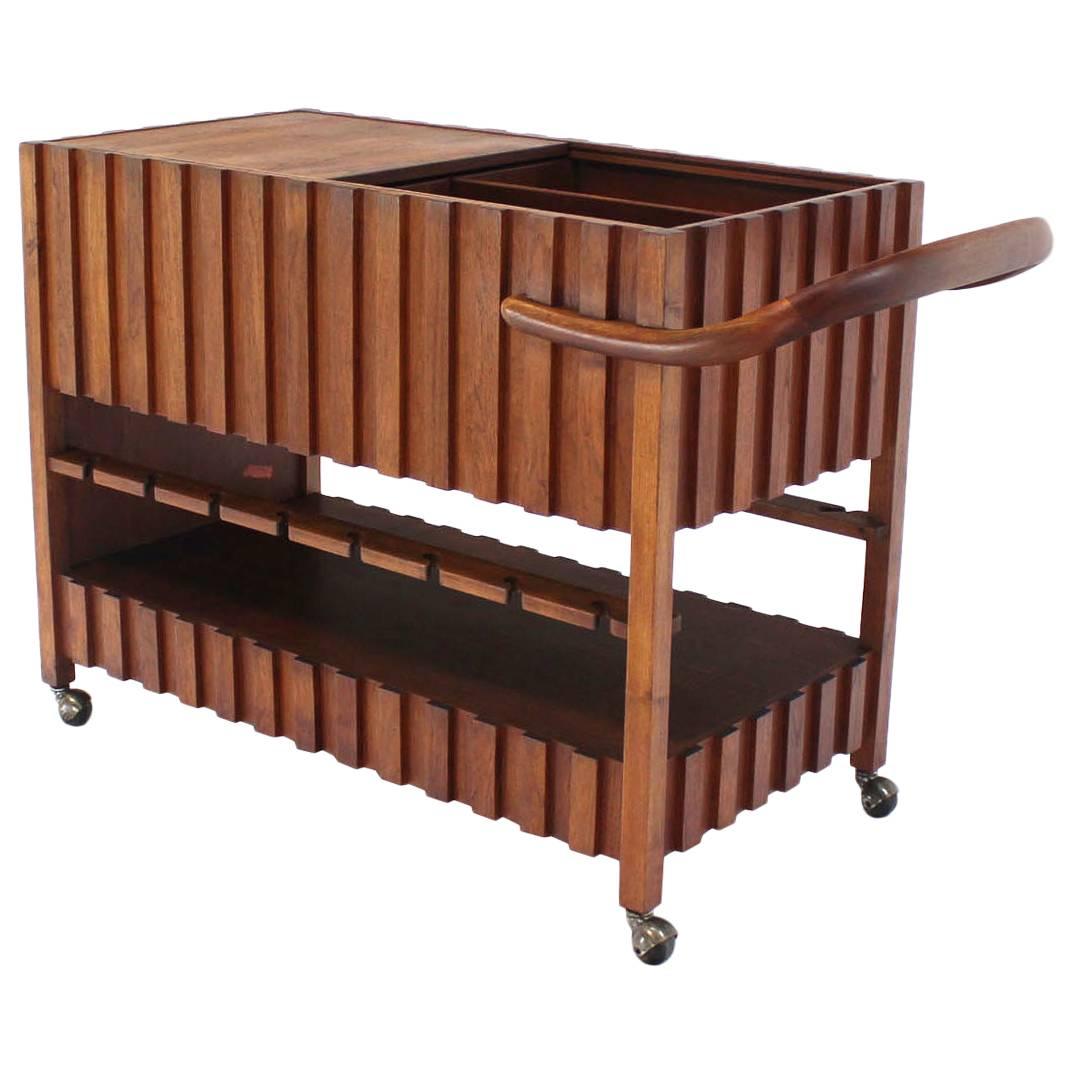 Outstanding Mid-Century Modern Solid Oiled Walnut Bar Serving Cart