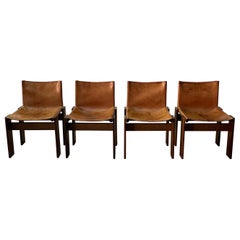 Set of Four Afra&Tobia Scarpa for Molteni "Monk" Chairs in Cognac Leather, 1974