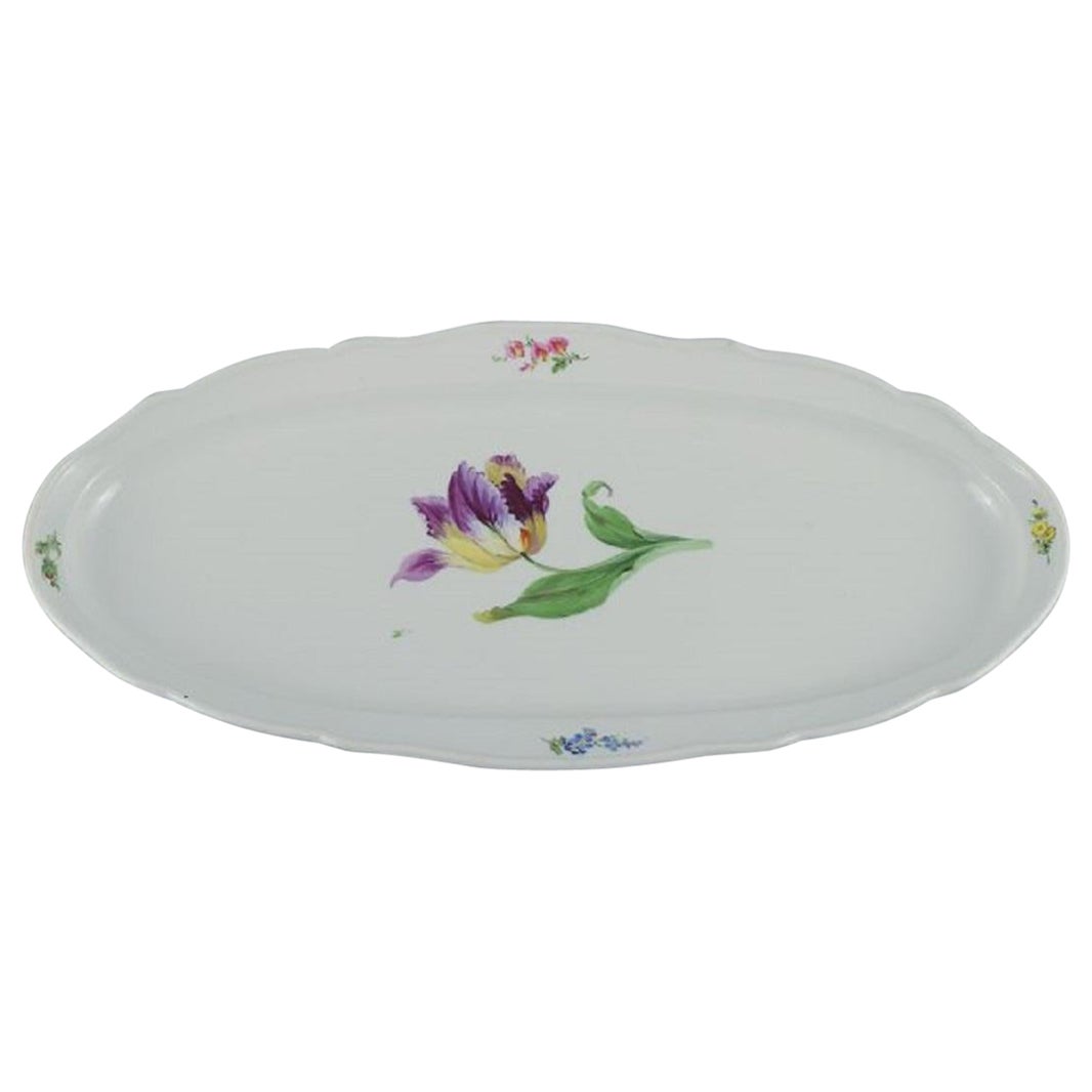 Meissen, Large Oval Fish Dish Hand Painted with Flowers, Late 19th Century