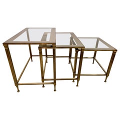 Mid-Century Modern Bronze and Glass Mirror Frame Nesting Tables