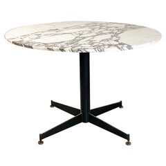 Italian Mid-Century Modern Round Marble, Metal and Brass Dining Table, 1950s