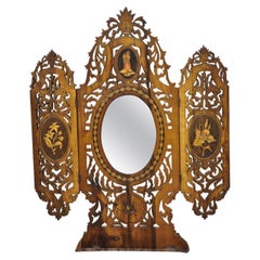 Triptyque italien de Sorrente du XIXe siècle Miroir de voyage pliant en marqueterie Easel Stand
