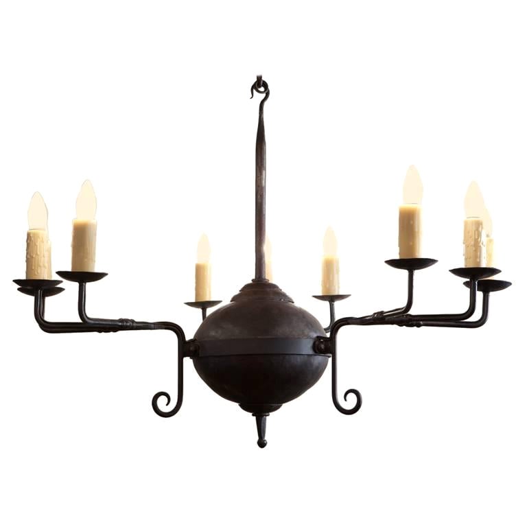 Hand-Forged Custom Iron "Mercer" Chandelier with Nine Lights For Sale