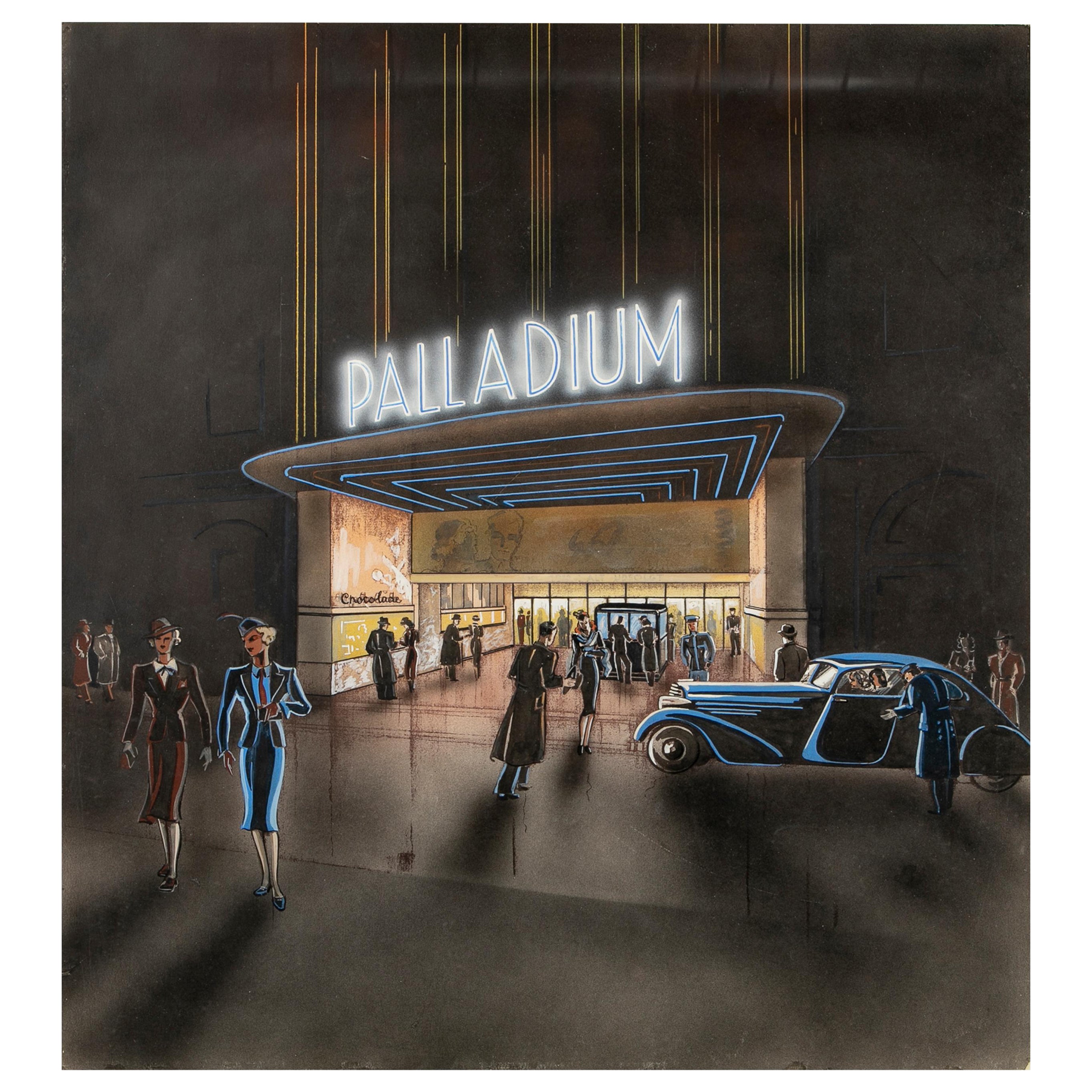 Original-Art-Déco-Poster des Palladium- Kinos von Svend Koppel im Angebot