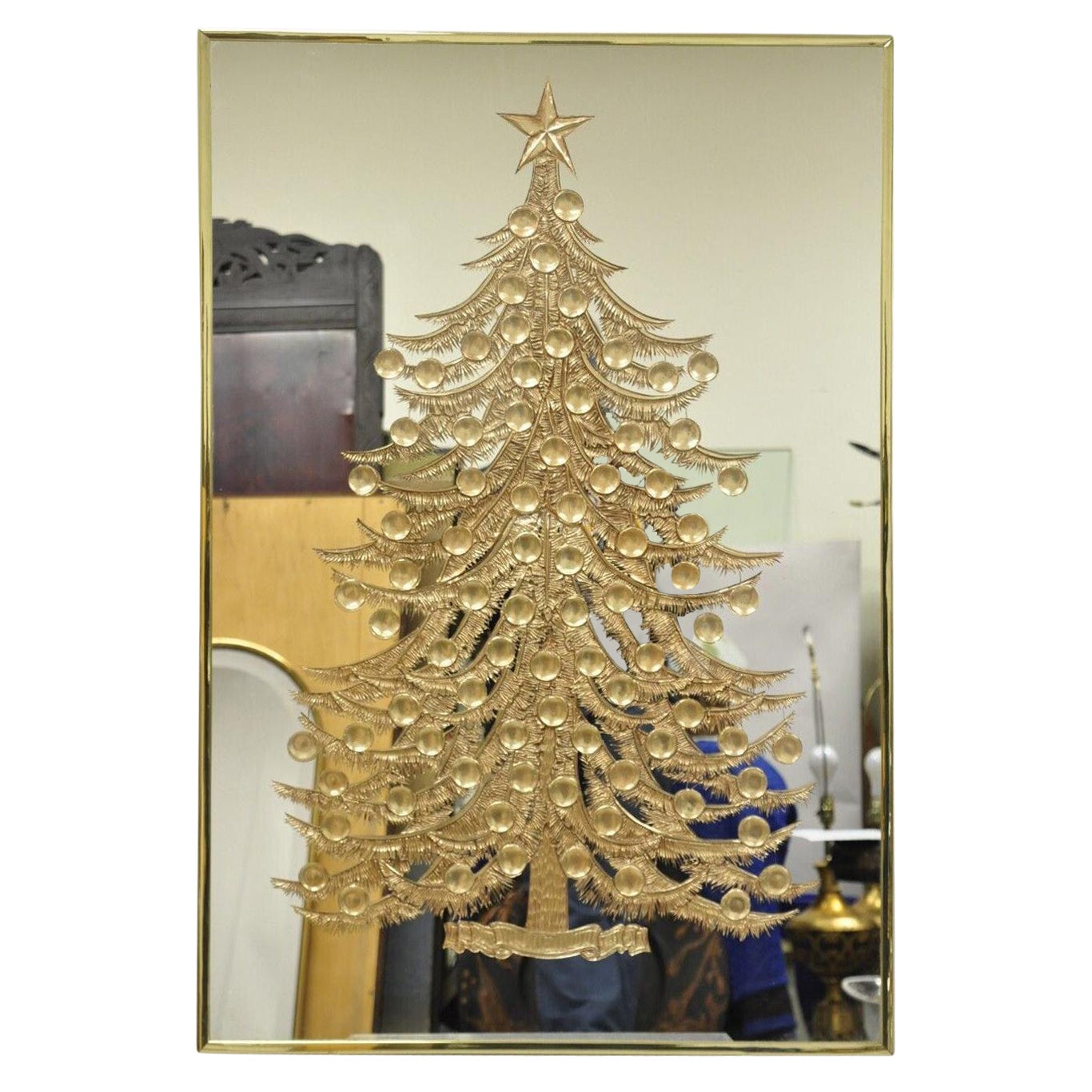 Mid-Century Modern Sharon Art Reliable Mfg Wall Art Mirror Gold Christmas Tree