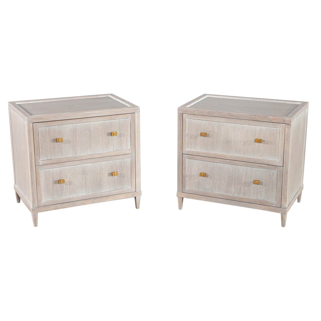 Pair of Distressed Washed Oak Nightstands End Tables For Sale