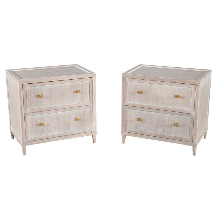 Pair of Distressed Washed Oak Nightstands End Tables For Sale at 1stDibs