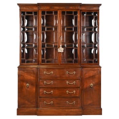 Baker Furniture Style Georgian Mahogany Breakfront Bookcase with Secretary Desk