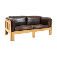 Tage Poulsen Model TP632 Two-Seat Sofa in Oak & Leather