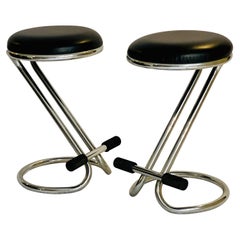 Vintage Italian Chrome Counter Stools by Bieffeplast, a Pair