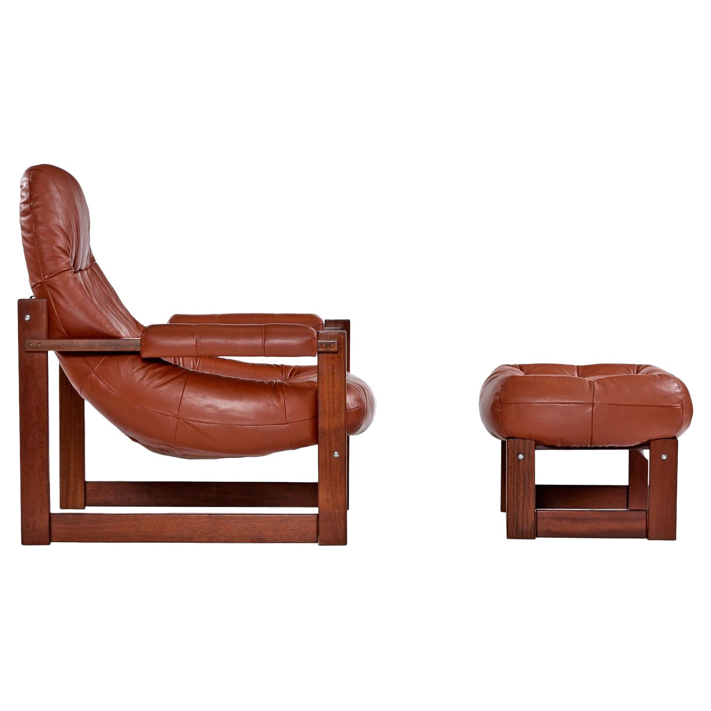 Rosewood & Cognac Leather Mp-163 "Earth Chair" & Ottoman by Percival Lafer