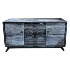 1950s Paul Frankl Black Cerused Oak Buffet Cabinet Brown Saltman