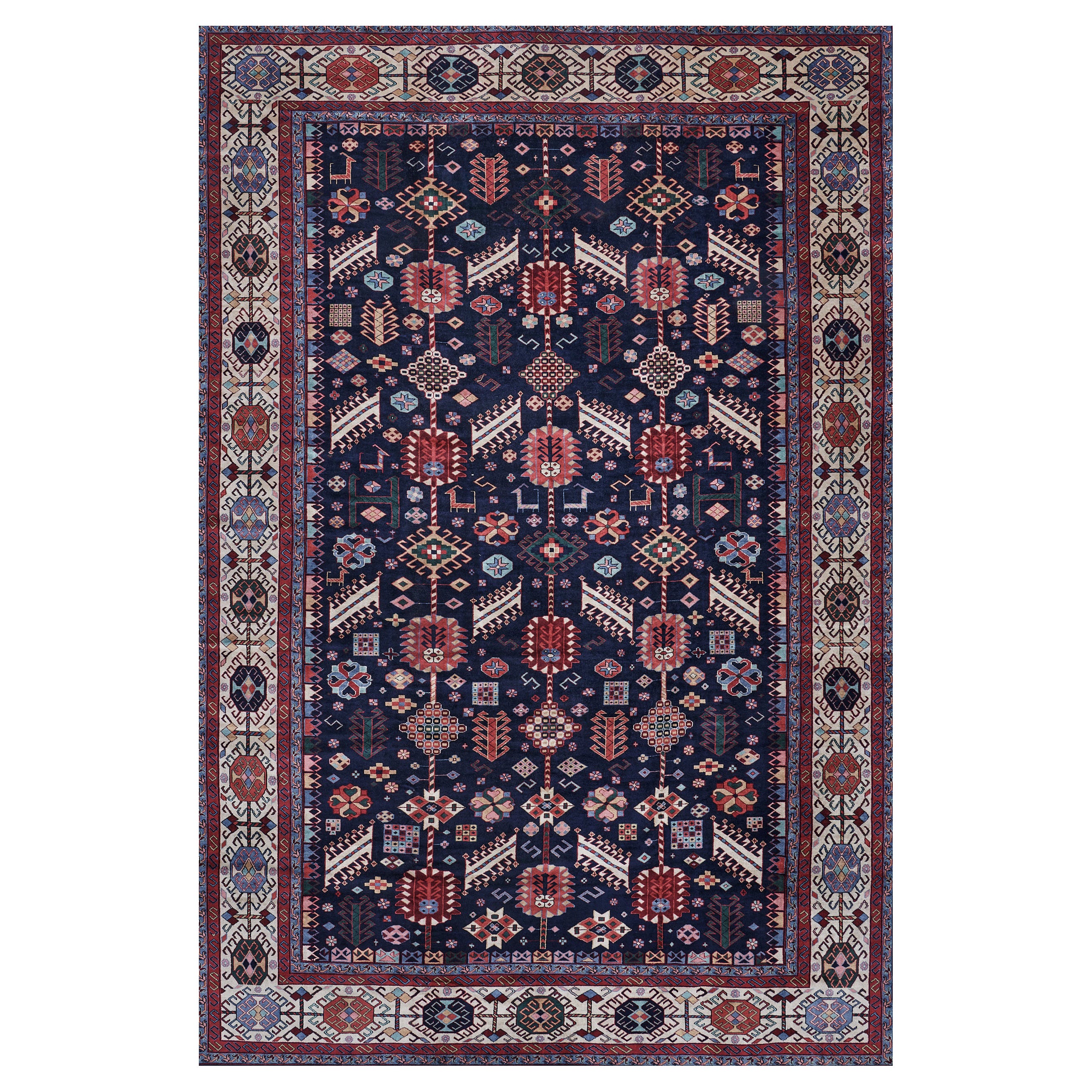 Large Handwoven Wool Heriz-Inspired Rug For Sale