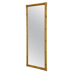 Midcentury Wall Mirror Bamboo Rattan Rectangular Italian Design, 1970s