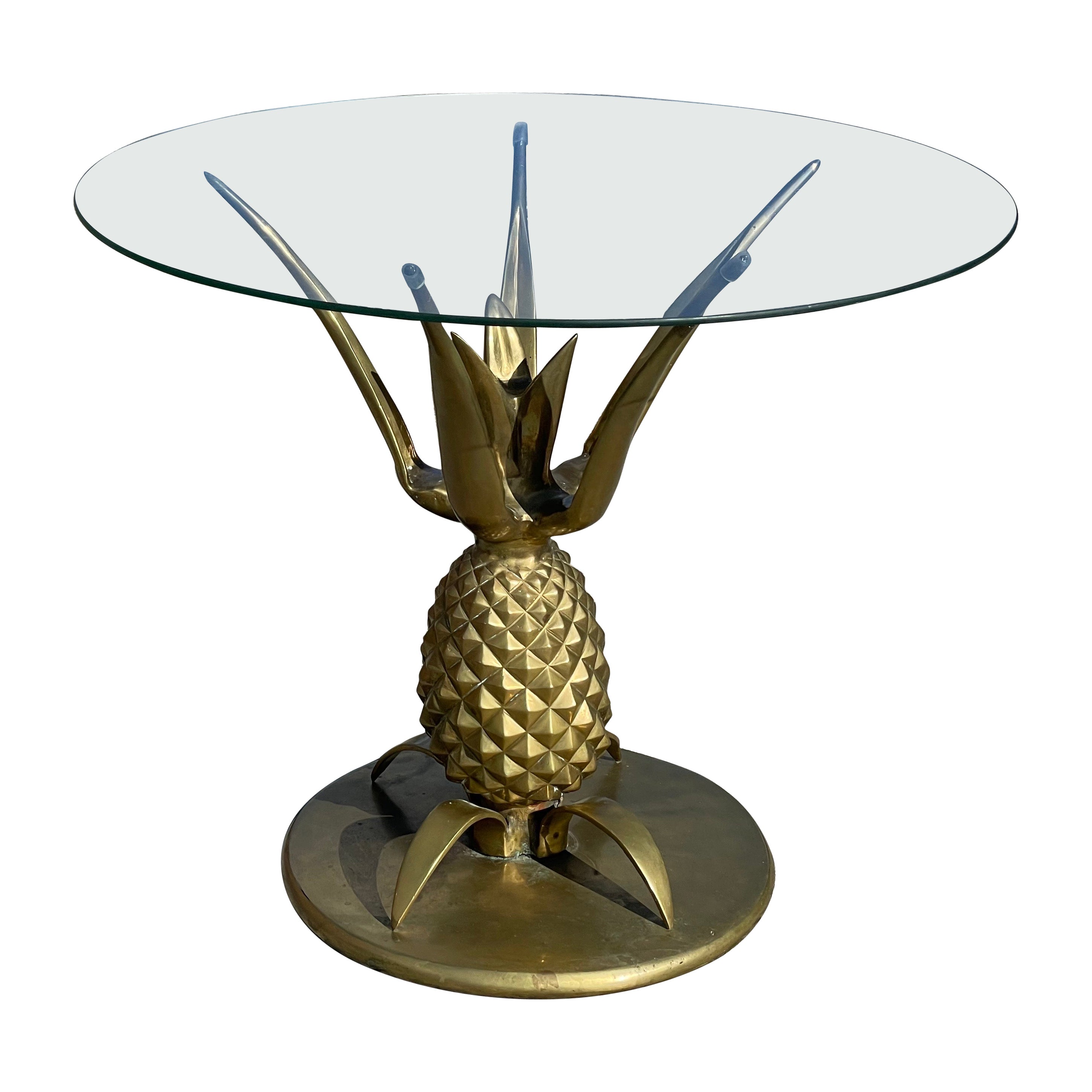 1970s French Pineapple Side Table in Brass, Hollywood Regency For Sale