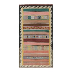 Retro Shahsavan Persian Kilim in Stripes and Geometric Patterns