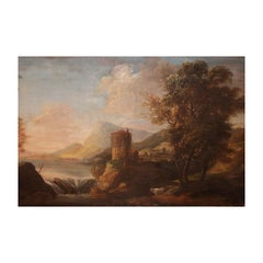 Antique Oil on Canvas Italian Landscape from the 1700s with Figures