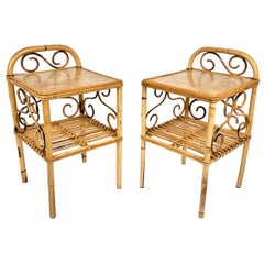 Midcentury Pair of Bedside Tables Nightstands in Bamboo and Rattan, Italy, 1960s