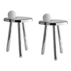 Pair of Alby Polished White Nickel Small Table with Lamps by Mason Editions
