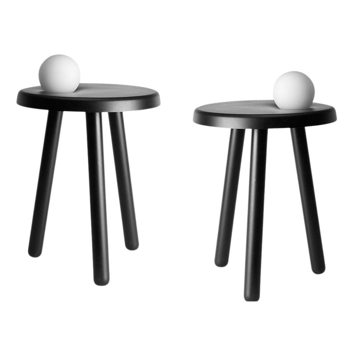 Pair of Alby Black Small Table with Lamps by Mason Editions For Sale