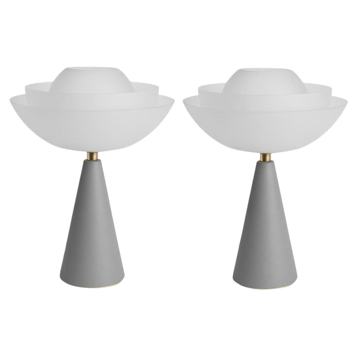 Paar matte Lotus-Tischlampen von Mason Editions