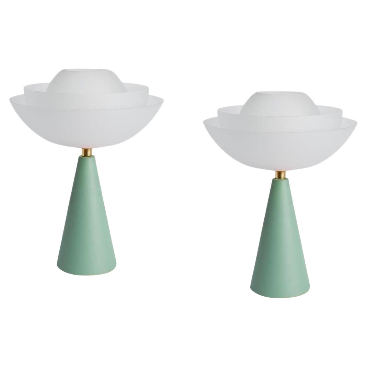 Paire de lampes de bureau lotus mats par Mason Editions en vente