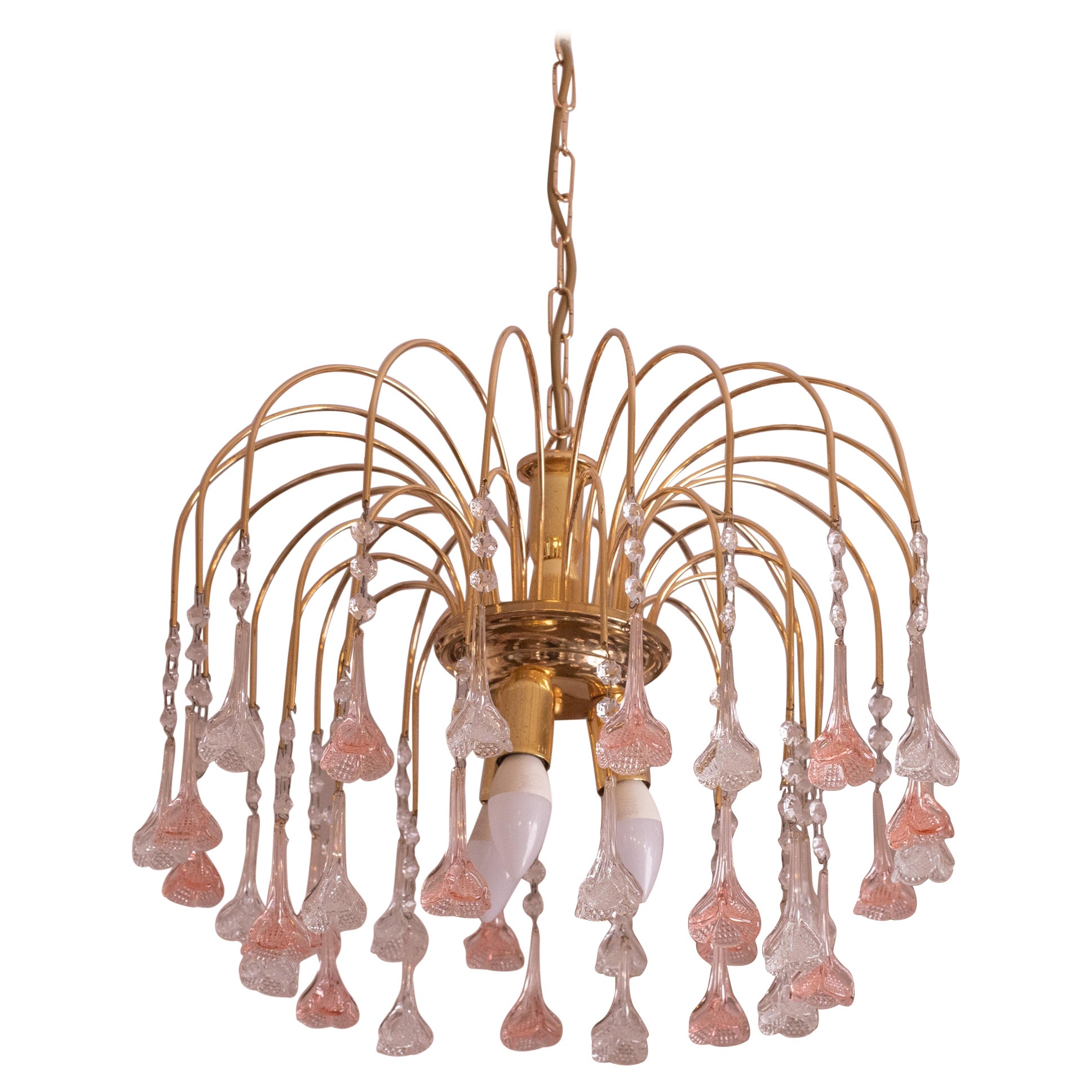 Brigitte Bardot, Pink and Trasparent Murano Flowers Chandelier, 1970s For Sale