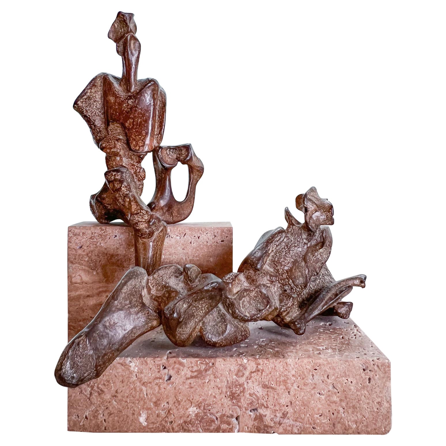 Bronze Sculpture on Travertine Base by James Edward Ritchie For Sale