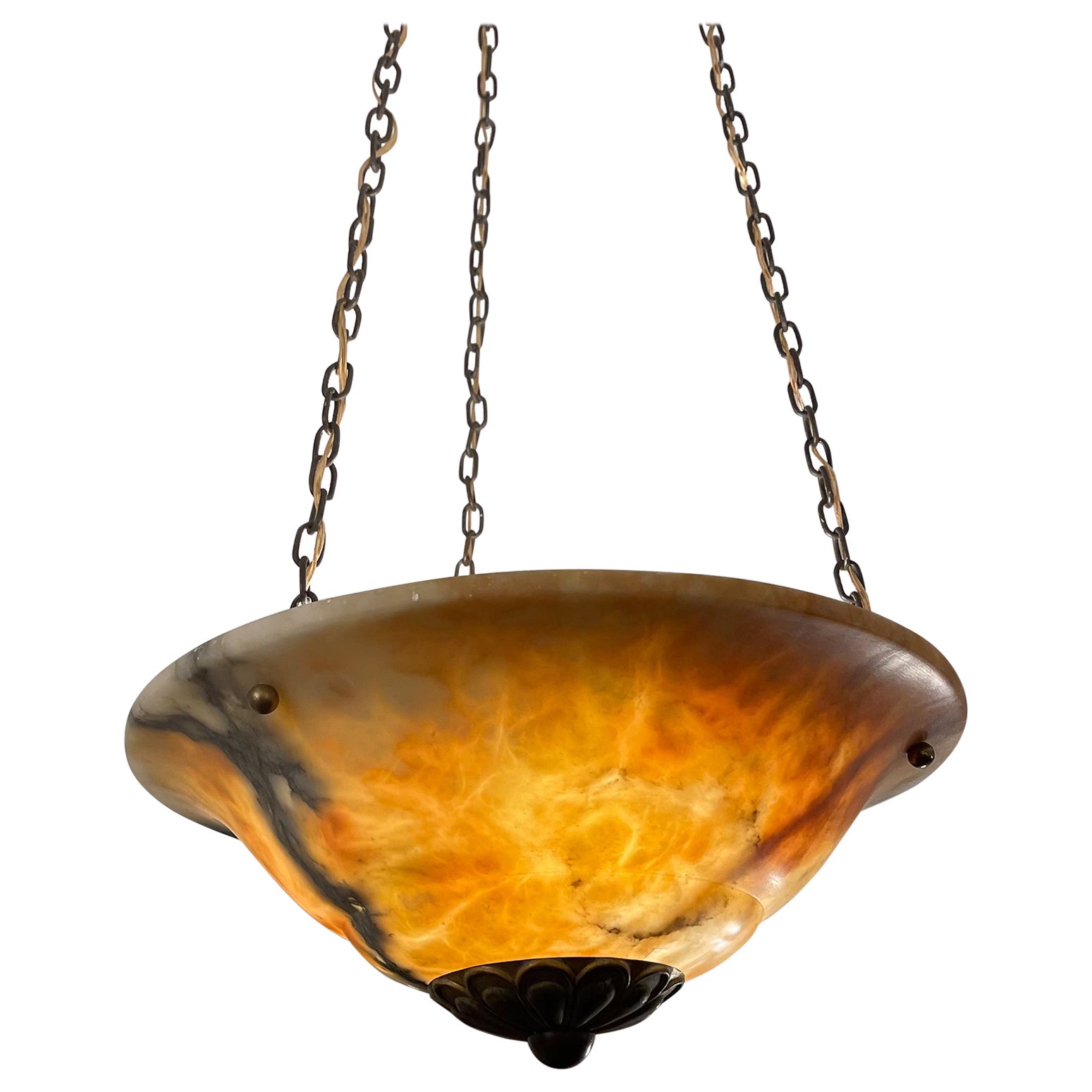 Dramatic Amber and Black Alabaster Light Fixture, Sweden, 1910-1920