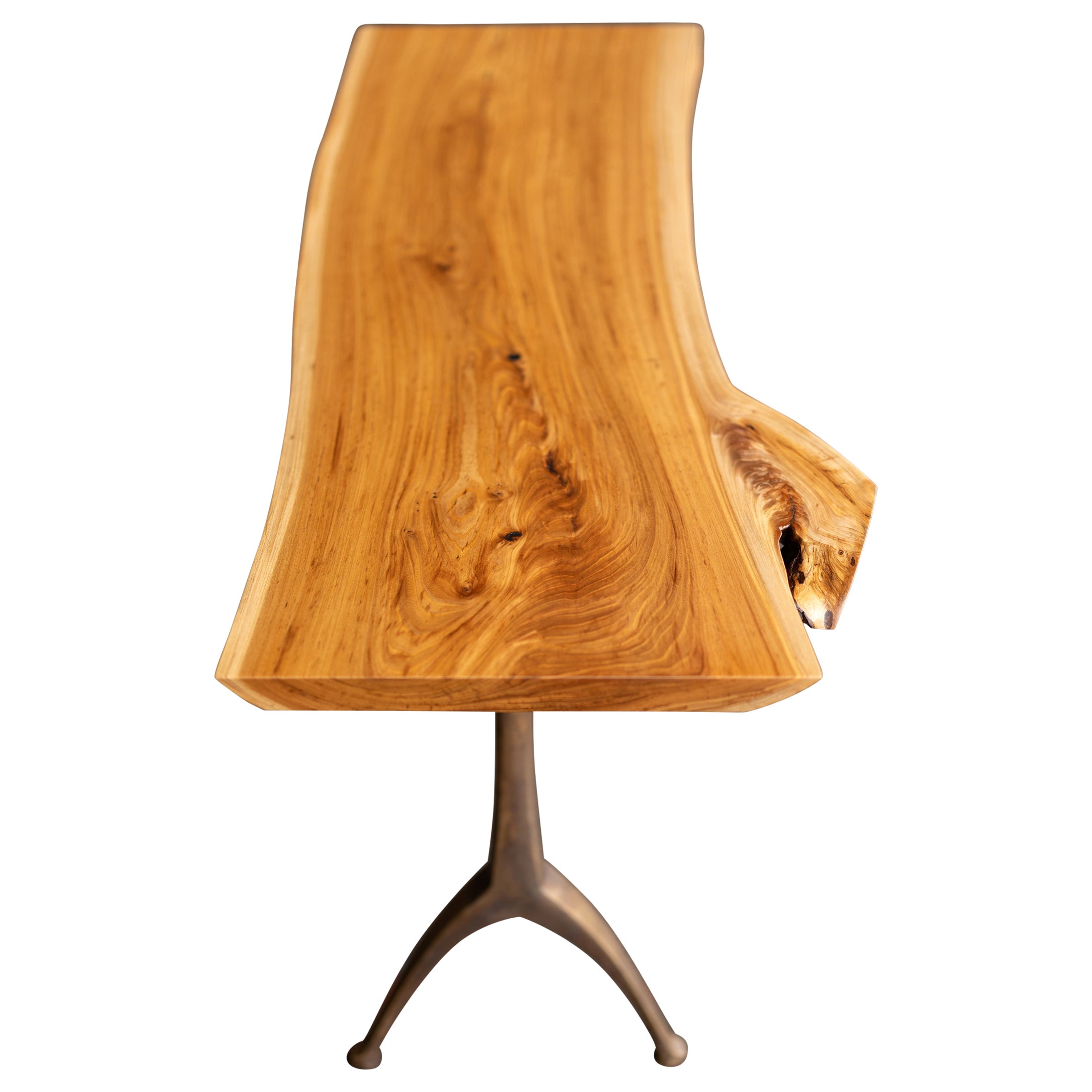 Table console urbaine en bois d'orme et bronze moulé Live Edge  Guéridon Lakehouse