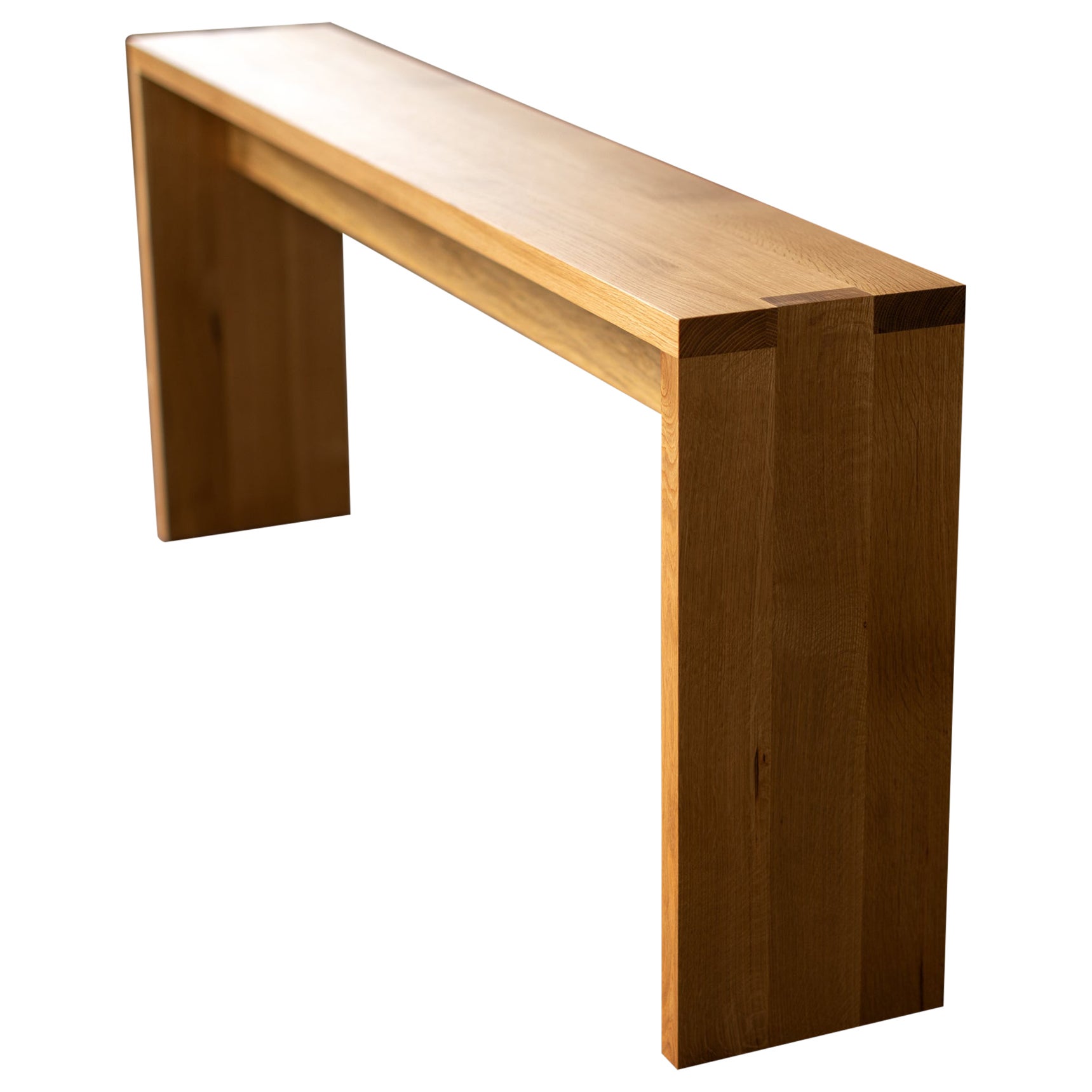 Table console longue et étroite en chêne blanc avec joints en forme de boîte par Alabama Sawyer