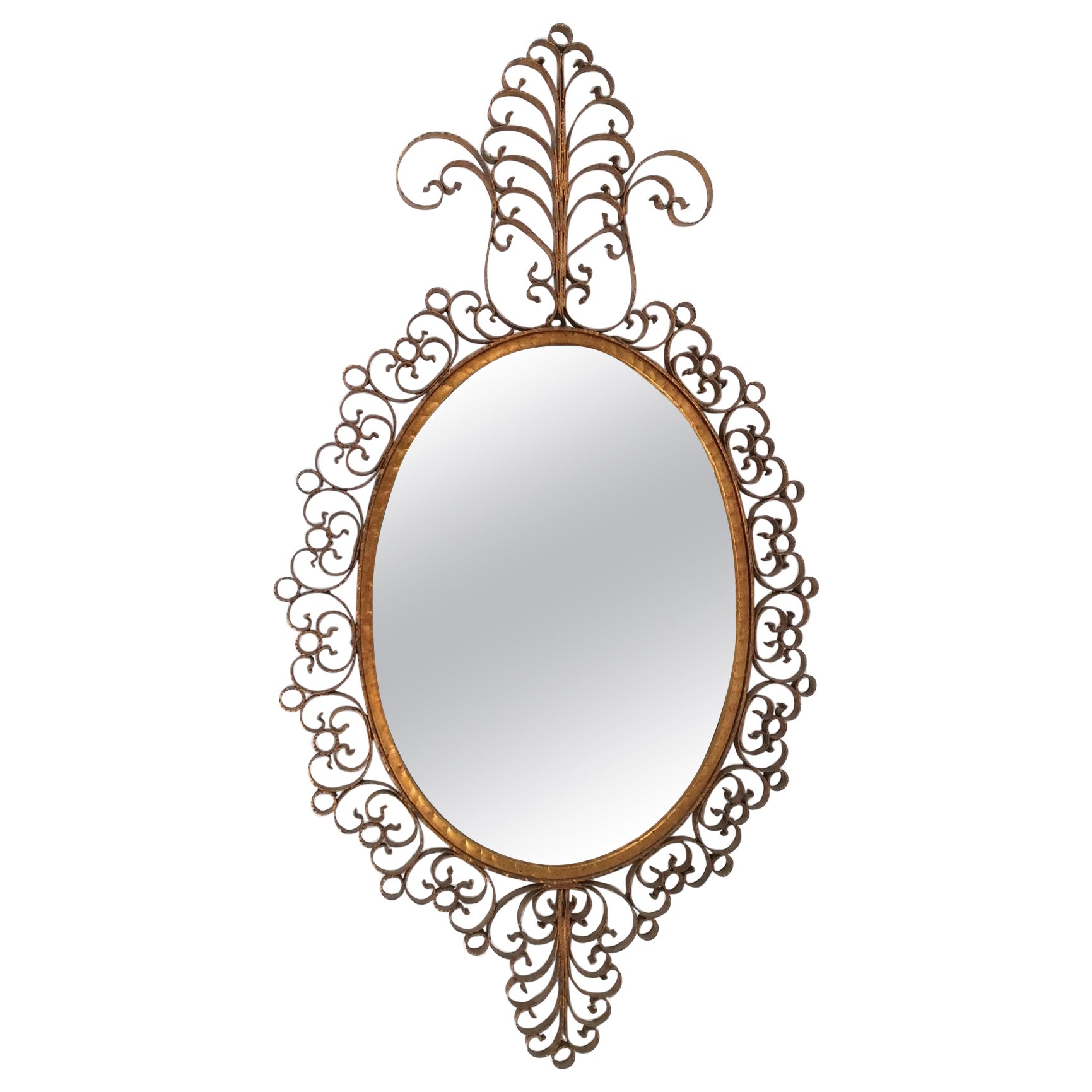 Hammered Wrought Iron Gilded Mirror in the Style of Pierluigi Colli, Italy, 1950 For Sale
