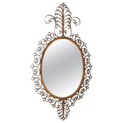 Vintage Hammered Wrought Iron Gilded Mirror in the Style of Pierluigi Colli, Italy, 1950
