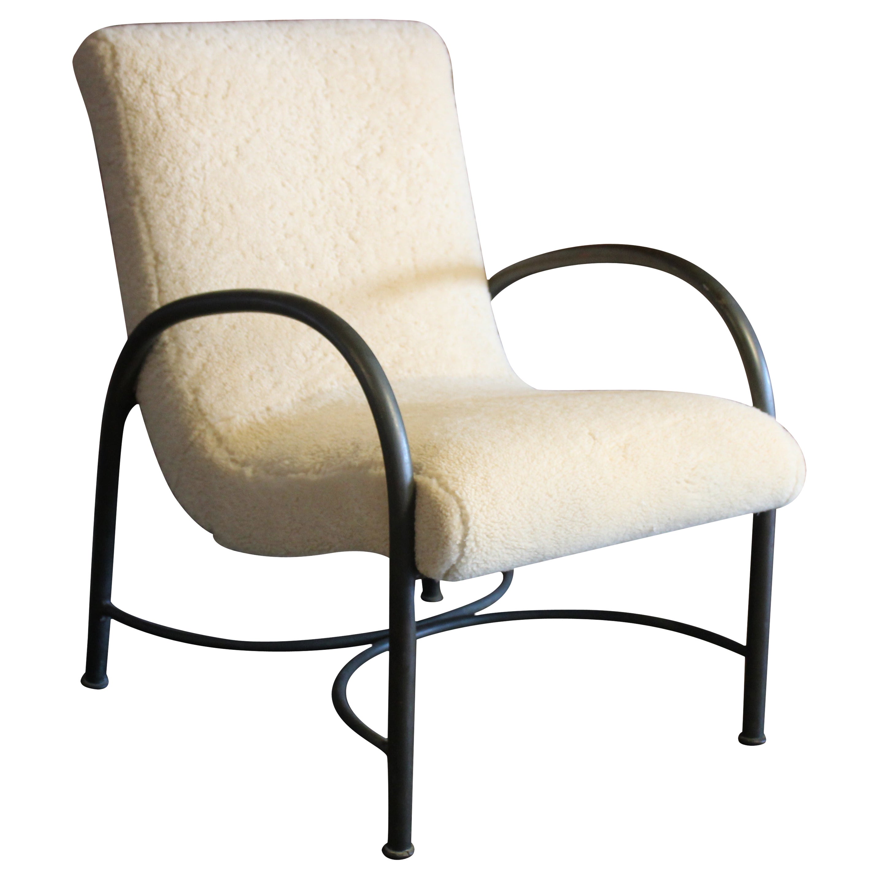 Robert Lewis Bronze and Sheepskin Lounge Chair, Santa Barbara, California, 1930s For Sale