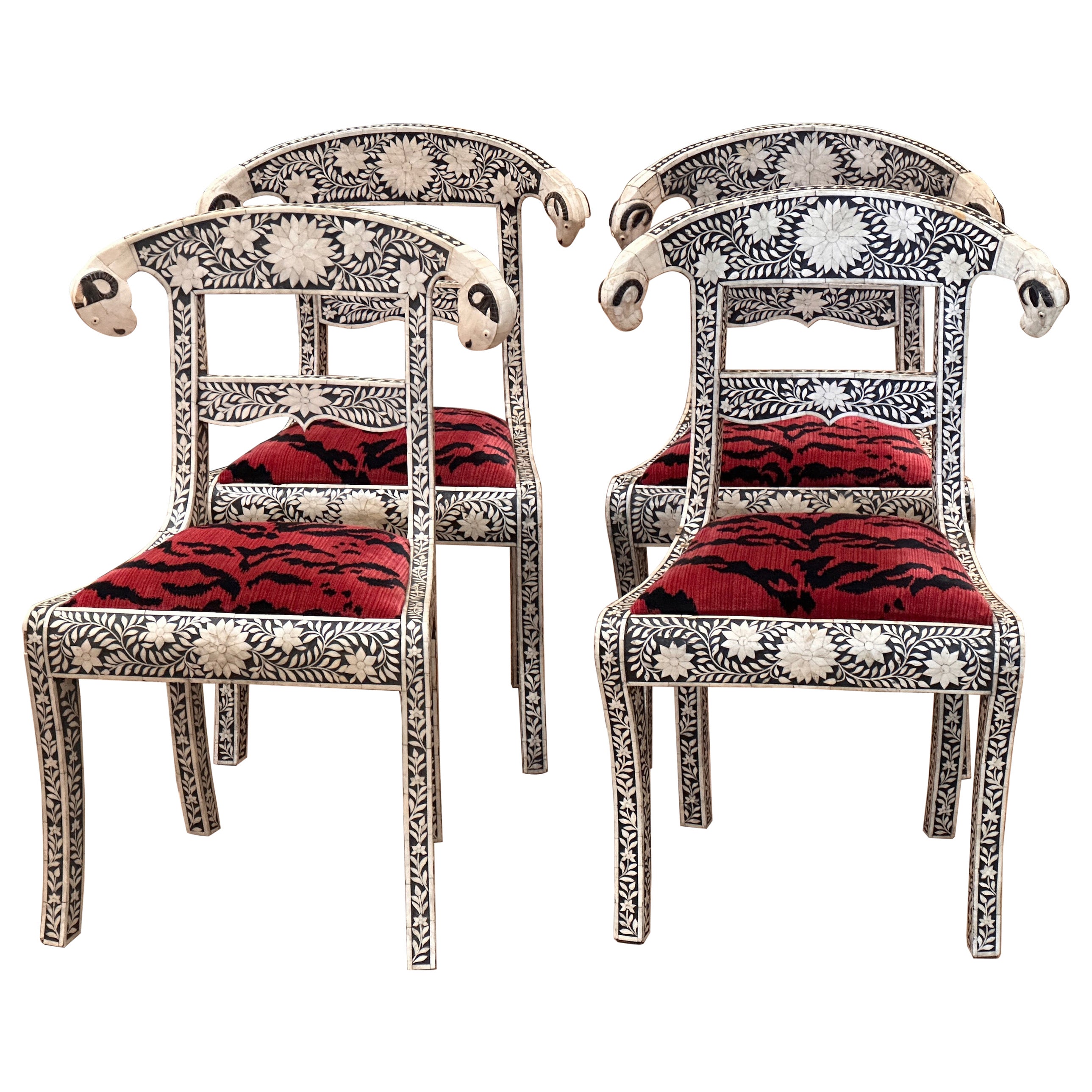 Set of Four Anglo-Indian Bone and Ebony Inlaid Sidechairs