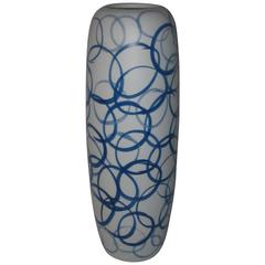 Large Porcelain White with Blue Circles Vase, China, Contemporary