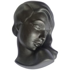 Midcentury Wall Ceramic Sculpture Woman Face Mask, Germany, 1970s