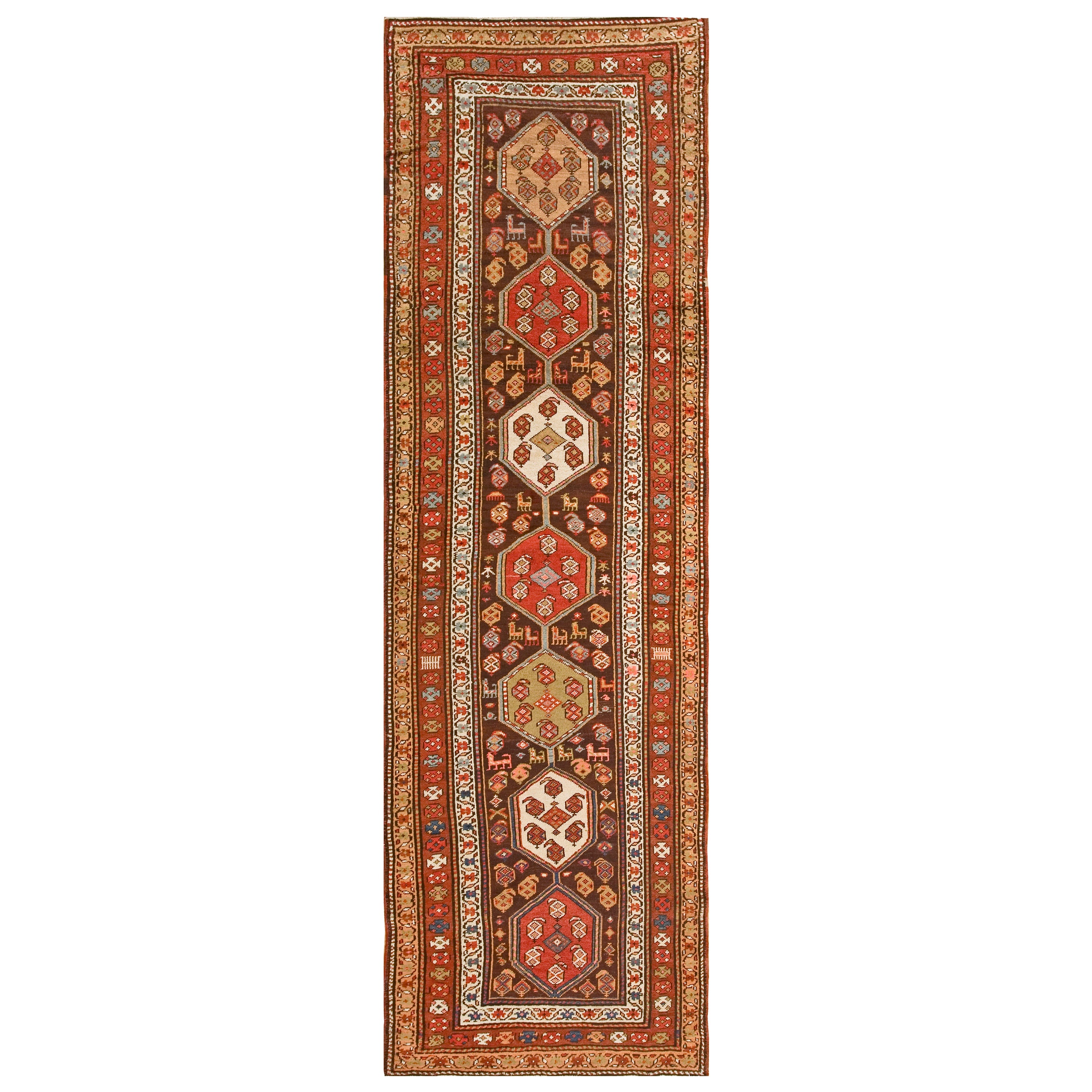 Early 20th Century W. Persian Kurdish Runner Carpet (3'10" x 13'2" - 117 x 401) For Sale
