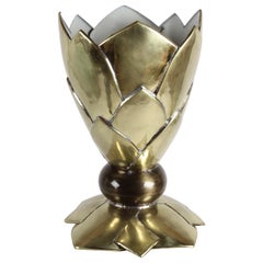 1980s Artisan Designed Brass Sculptural Lotus or Agave Form Table Lamp Torchiere