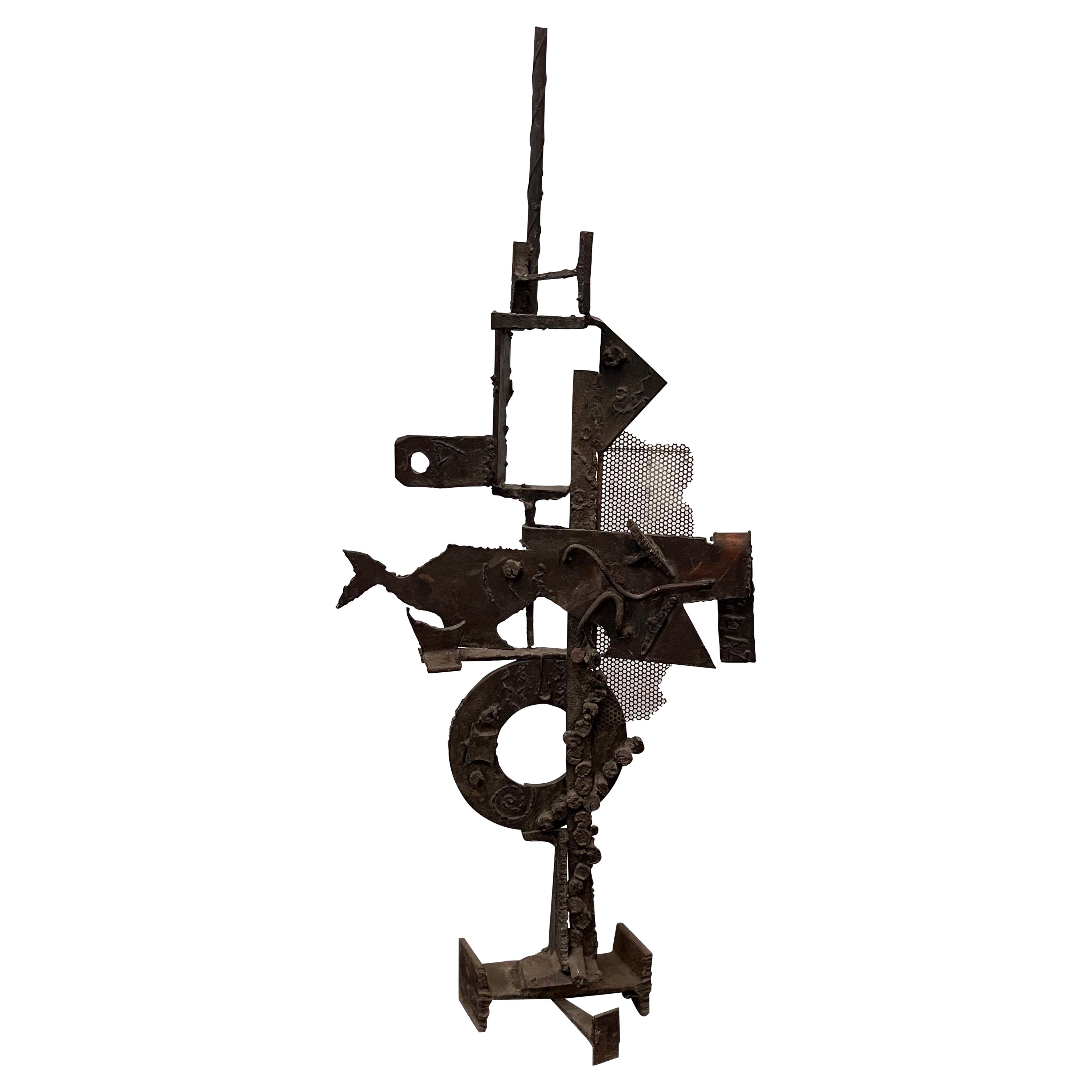 Brazilian Midcentury Brutalist Welded Steel Sculpture Signed Mraz For Sale