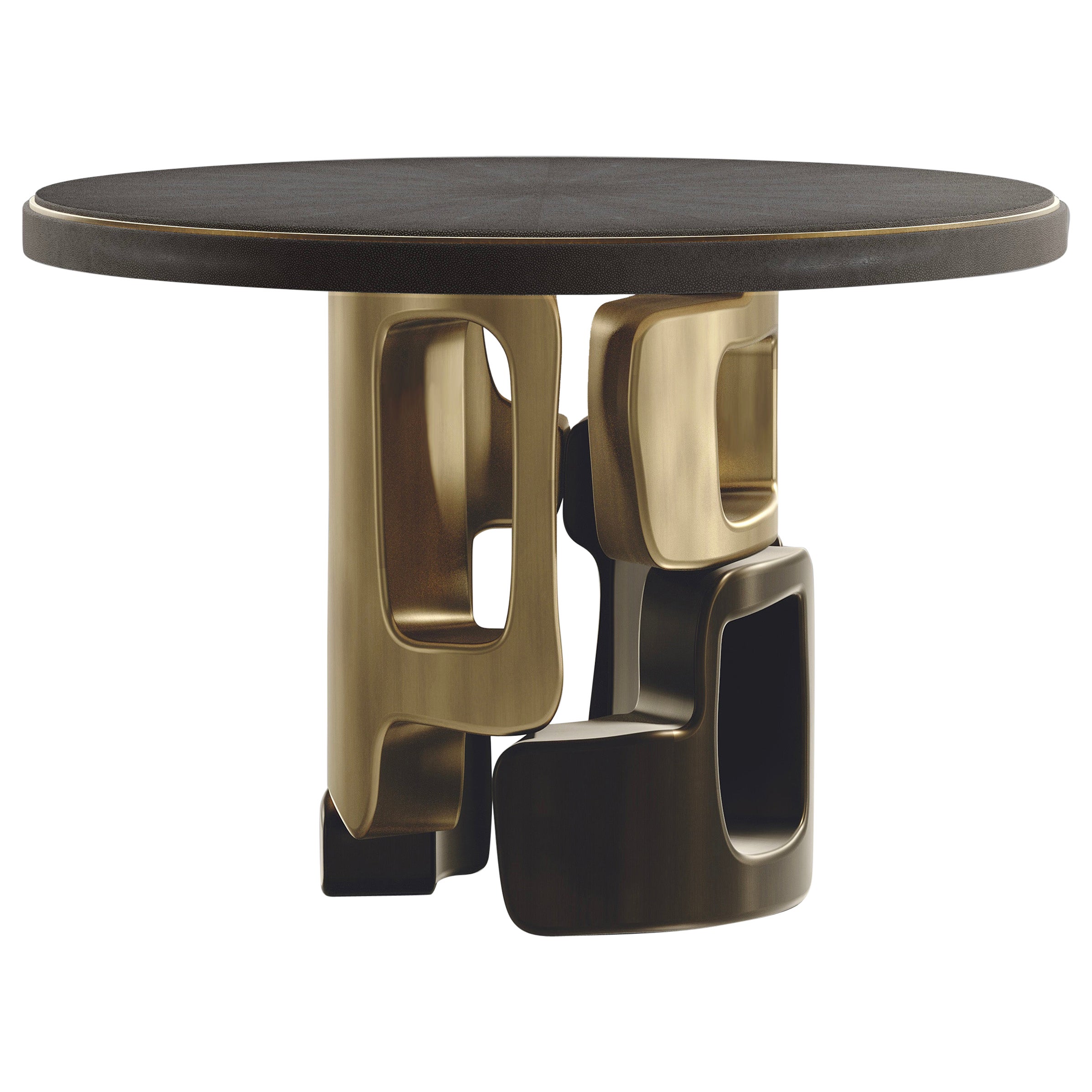 Shagreen Breakfast Table with Bronze Patina Brass Details by Kifu Paris