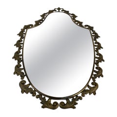 Italian Midcentury Neoclassical Brass Wall Mirror, 1950s Vintage Wall Mirror