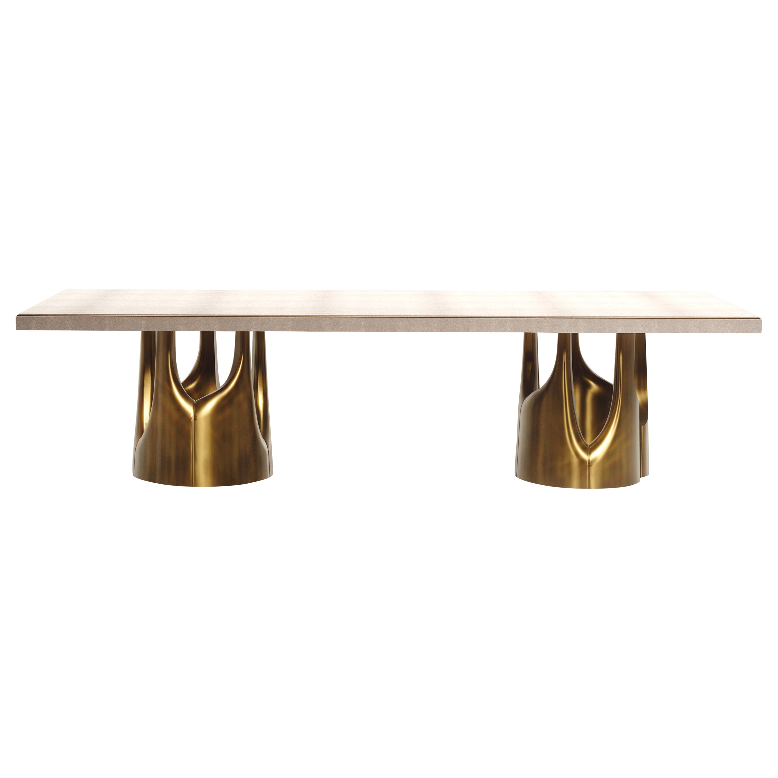 Table de salle à manger en galuchat avec accents en bronze-patina et laiton de R&Y Augousti en vente